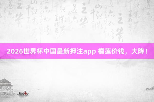 2026世界杯中国最新押注app 榴莲价钱，大降！