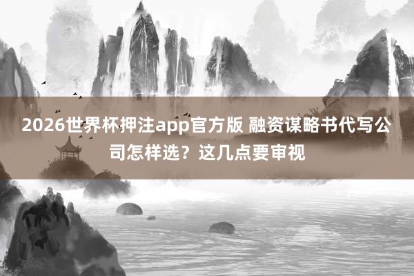 2026世界杯押注app官方版 融资谋略书代写公司怎样选？这几点要审视