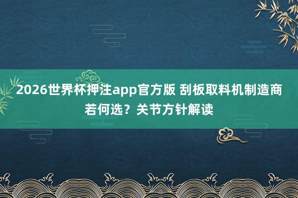 2026世界杯押注app官方版 刮板取料机制造商若何选？关节方针解读