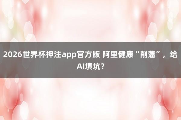 2026世界杯押注app官方版 阿里健康“削藩”，给AI填坑？