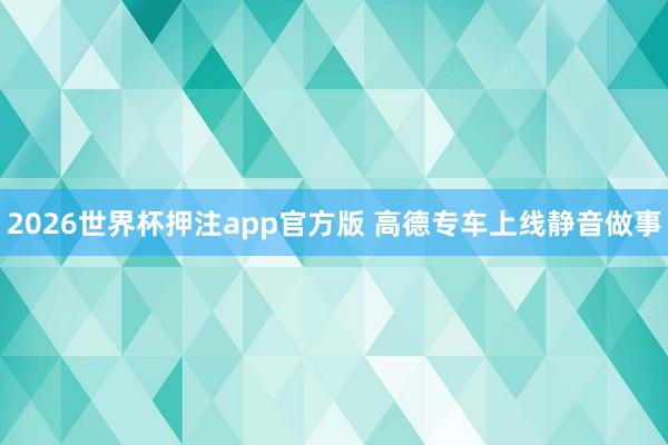 2026世界杯押注app官方版 高德专车上线静音做事