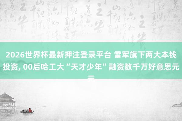 2026世界杯最新押注登录平台 雷军旗下两大本钱投资， 00后哈工大“天才少年”融资数千万好意思元