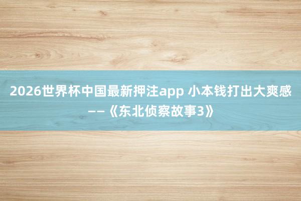 2026世界杯中国最新押注app 小本钱打出大爽感——《东北侦察故事3》