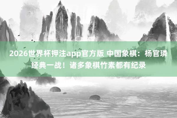 2026世界杯押注app官方版 中国象棋：杨官璘经典一战！诸多象棋竹素都有纪录