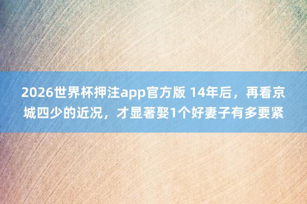 2026世界杯押注app官方版 14年后，再看京城四少的近况，才显著娶1个好妻子有多要紧