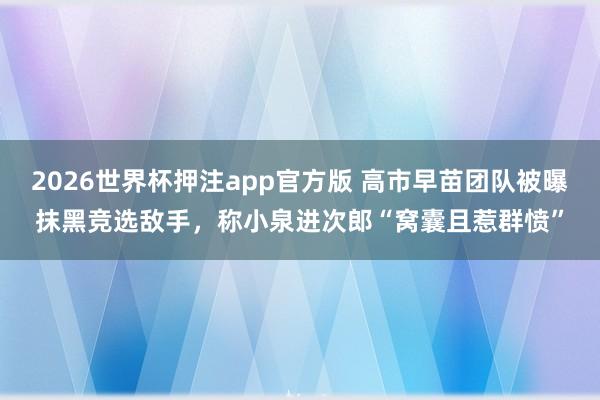 2026世界杯押注app官方版 高市早苗团队被曝抹黑竞选敌手，称小泉进次郎“窝囊且惹群愤”