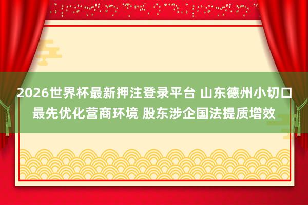 2026世界杯最新押注登录平台 山东德州小切口最先优化营商环境 股东涉企国法提质增效